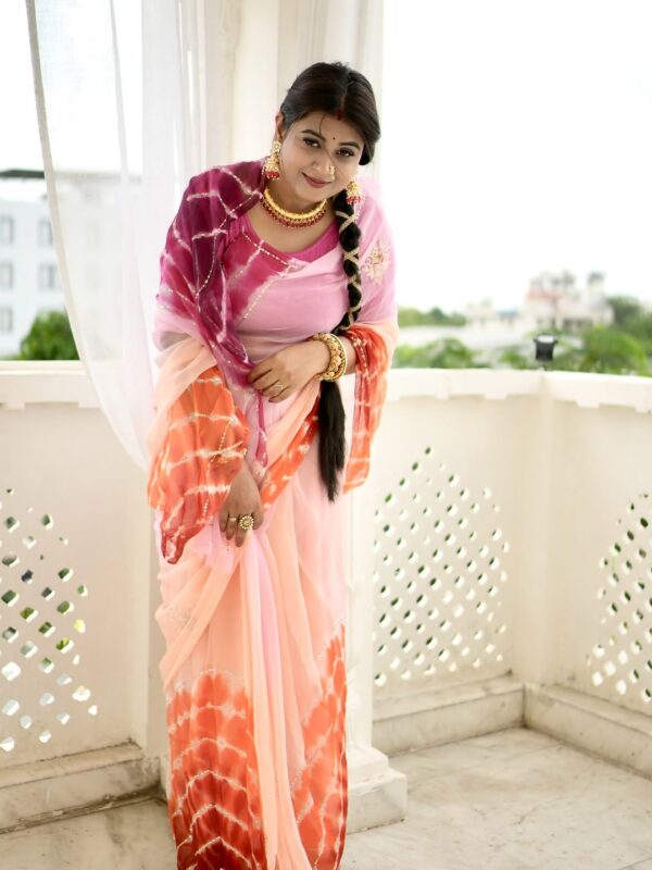 Pure Diamond Chiffon Saree With Handwork - With Blouse