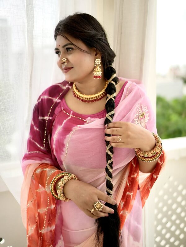 Pure Diamond Chiffon Saree With Handwork - With Blouse