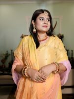 Pink Yellow Peach Multi Pure Diamond Chiffon Aari Taari Jaal Handwork Saree