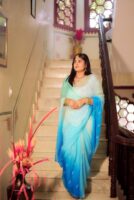 Blue Sea Green Shaded Diamond Chiffon Aari Sequins Handwork Saree