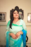 Blue Sea Green Shaded Diamond Chiffon Aari Sequins Handwork Saree