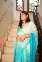 Blue Sea Green Shaded Diamond Chiffon Aari Sequins Handwork Saree