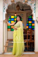 Lime Green Diamond Chiffon Aari Sequins Mirror Handwork Saree