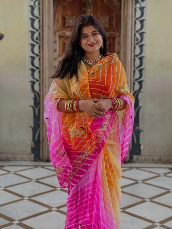 Royal Georgette Lehriya Saree 3 Colors Available | Without Blouse