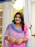 Blue Pink Shaded Kardhana Mirror Work Saree with Blouse