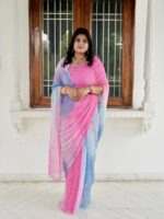 Blue Pink Shaded Kardhana Mirror Work Saree with Blouse