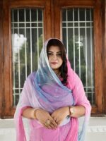 Blue Pink Shaded Kardhana Mirror Work Saree with Blouse