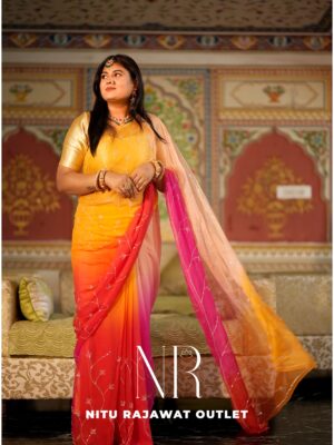 Multi Diamond Chiffon Kardhana Jaal Handwork Saree with Blouse