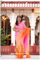 Pink Orange Peach Diamond Chiffon Multi Gotta Patti Aari Sequins Peacock Handwork Saree