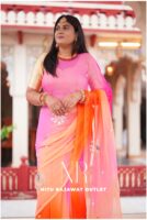 Pink Orange Peach Diamond Chiffon Multi Gotta Patti Aari Sequins Peacock Handwork Saree