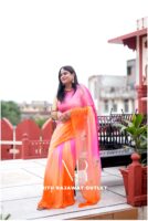 Pink Orange Peach Diamond Chiffon Multi Gotta Patti Aari Sequins Peacock Handwork Saree