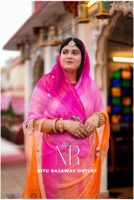 Pink Orange Peach Diamond Chiffon Multi Gotta Patti Aari Sequins Peacock Handwork Saree