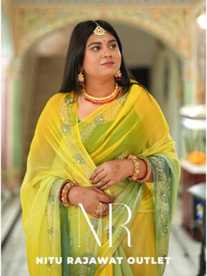 Yellow Green Pure Diamond Chiffon Aari Taari Work Saree with Blouse