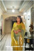 Yellow Green Pure Diamond Chiffon Aari Taari Work Saree with Blouse