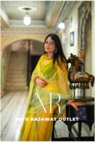 Yellow Green Pure Diamond Chiffon Aari Taari Work Saree with Blouse