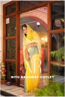 Yellow Green Pure Diamond Chiffon Aari Taari Work Saree with Blouse