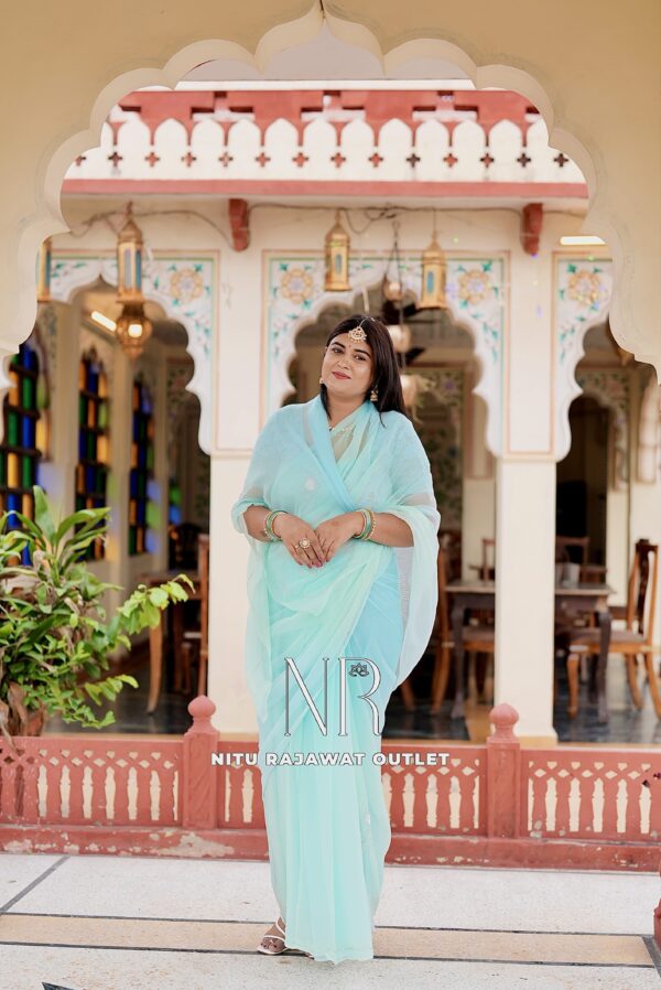 Sea Green Pure Diamond Chiffon Sequins Work Saree