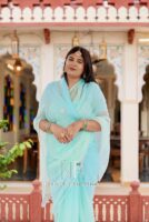 Sea Green Pure Diamond Chiffon Sequins Work Saree