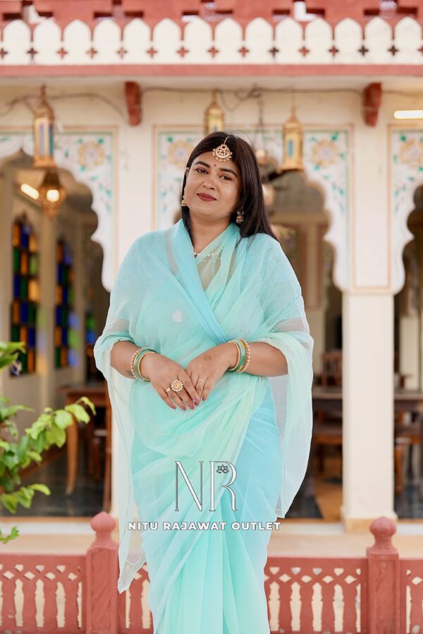 Sea Green Pure Diamond Chiffon Sequins Work Saree