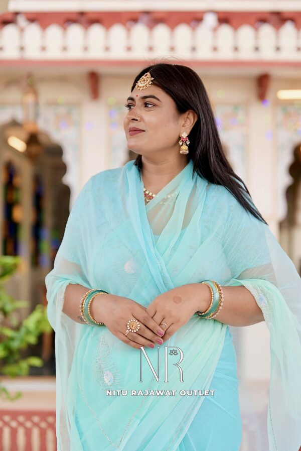 Sea Green Pure Diamond Chiffon Sequins Work Saree