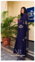 Navy blue Pure diamond chiffon Aari Taari work Saree with blouse