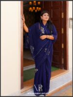 Navy blue Pure diamond chiffon Aari Taari work Saree with blouse