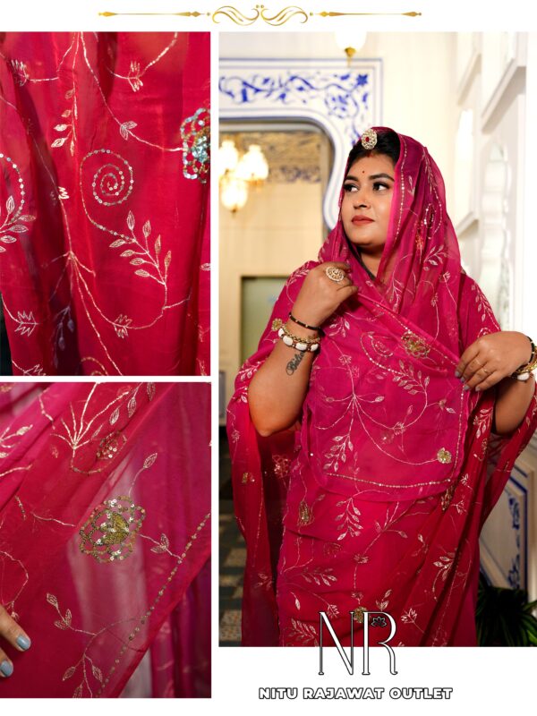 Light Dark Pink Shaded Pure Diamond Chiffon Aari Taari Work Saree with Blouse