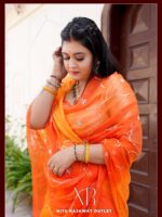 Orange Yellow Shaded Pure Diamond Chiffon Sequins Tikki Jaal Work Saree with Blouse