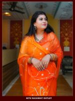 Orange Yellow Shaded Pure Diamond Chiffon Sequins Tikki Jaal Work Saree with Blouse