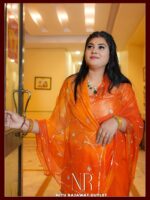 Orange Yellow Shaded Pure Diamond Chiffon Sequins Tikki Jaal Work Saree with Blouse