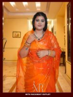 Orange Yellow Shaded Pure Diamond Chiffon Sequins Tikki Jaal Work Saree with Blouse